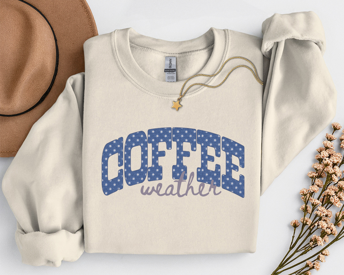 Coffee Weather Crewneck Sweatshirt | Cozy Coffee Lover Fall Sweatshirt | Polka Dot Coffee Shirt