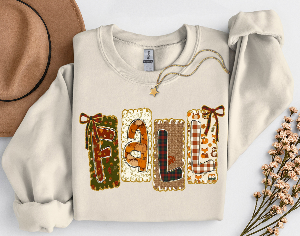 Patchwork Fall Crewneck Sweatshirt | Cozy Autumn Graphic Sweatshirt | Cute Fall Shirt