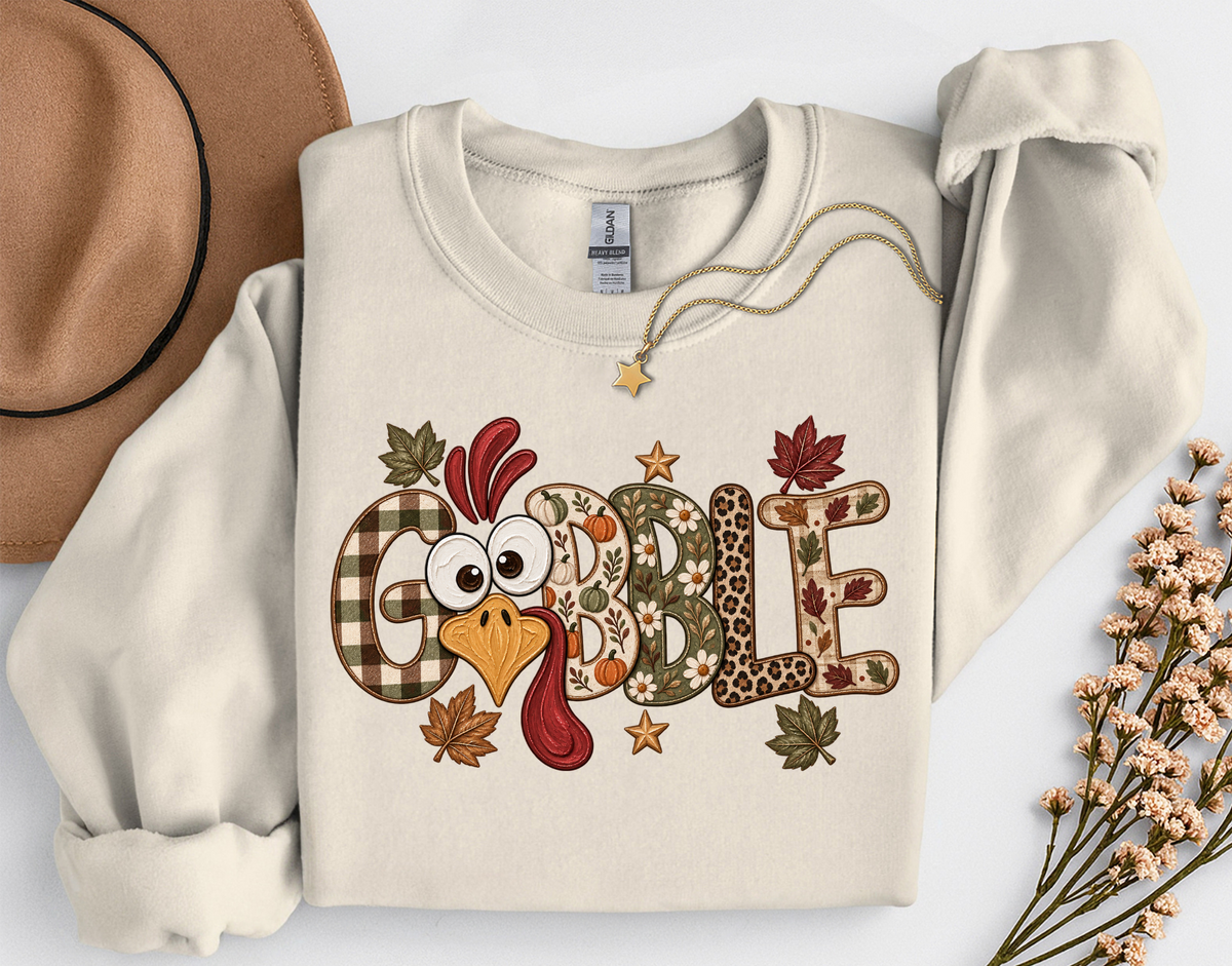 Gobble Turkey Thanksgiving T-Shirt or Sweatshirt | Cute Fall Graphic Apparel