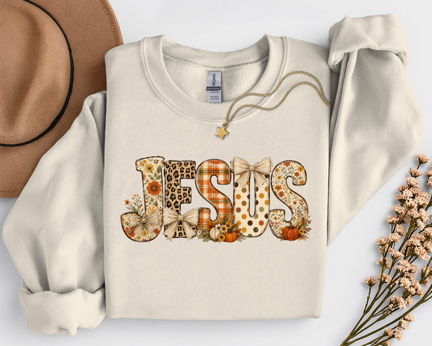 Fall Jesus Shirt | Floral Leopard Pumpkin Christian T-Shirt & Crewneck Sweatshirt