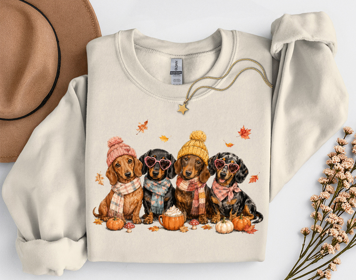 Fall Dachshund Crewneck Sweatshirt | Cute Weenie Dog Autumn Sweatshirt | Dog Lover Fall Shirt
