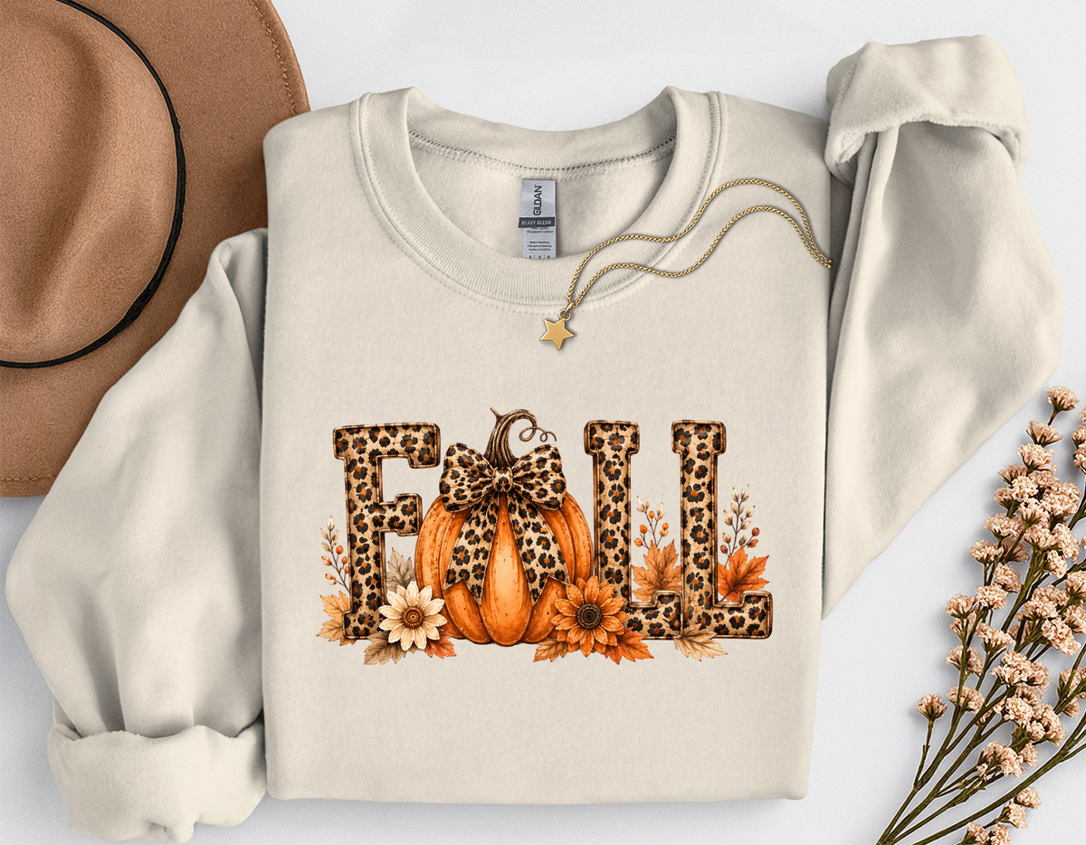 Leopard Fall Pumpkin Crewneck Sweatshirt | Cute Animal Print Autumn Sweatshirt