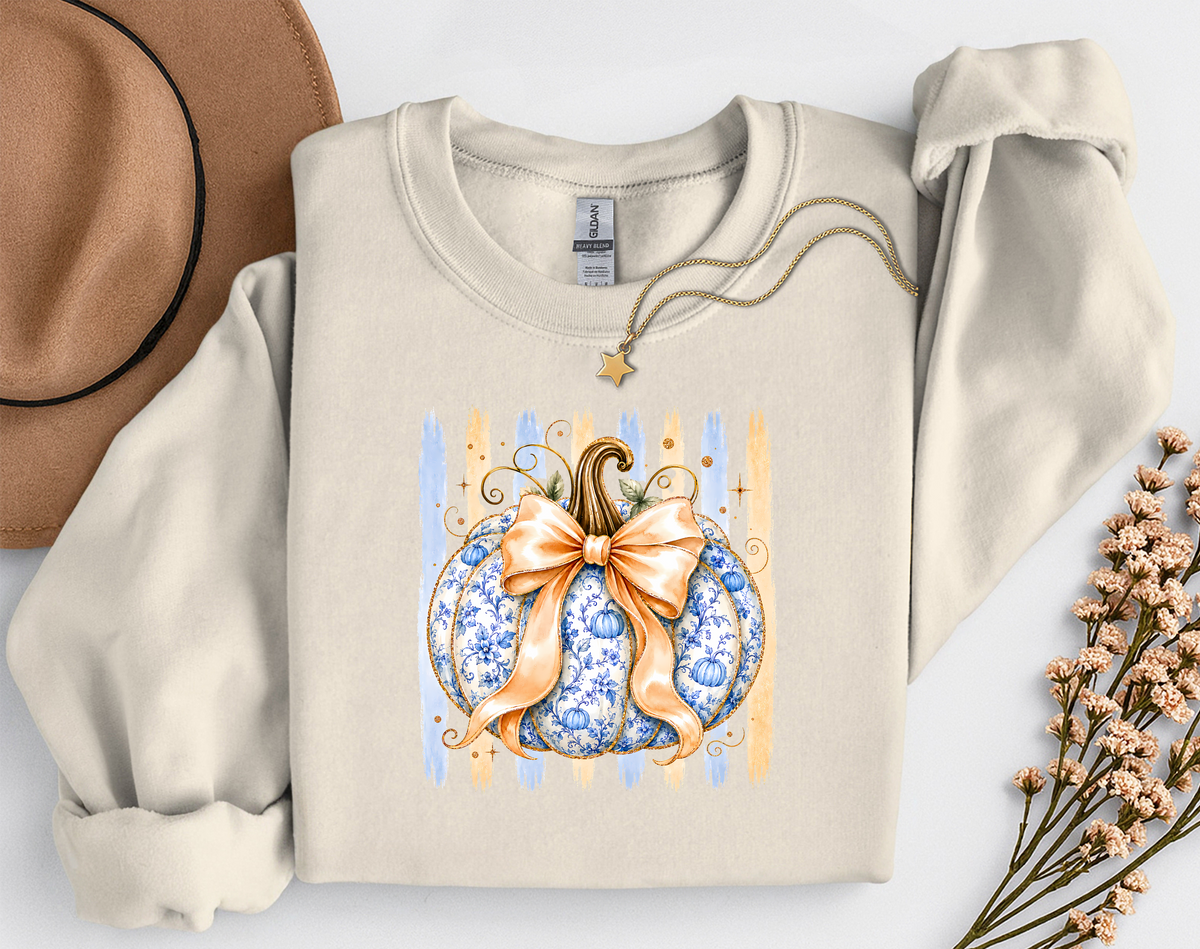 Blue Floral Pumpkin Crewneck Sweatshirt | Coquette Fall Pumpkin Sweatshirt