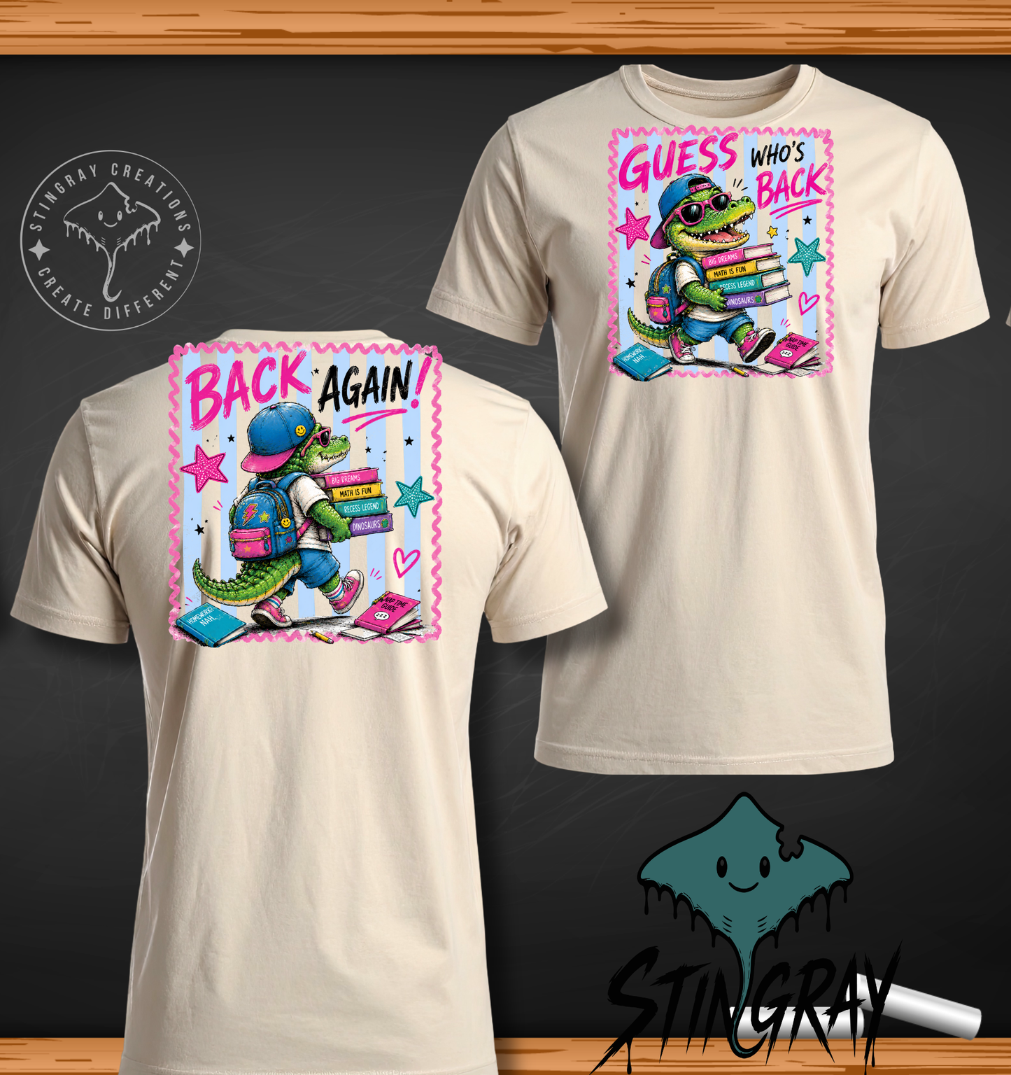 Guess Who's Back Alligator Back to School Shirt | Funny First Day of School T Shirt | Front & Back Graphic Tee