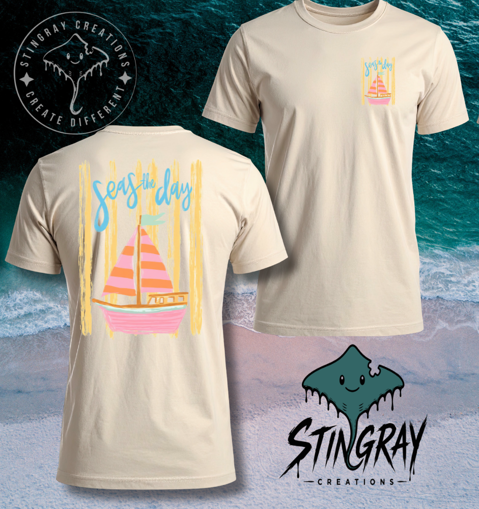 Seas the Day Shirt | Coastal Sailboat Graphic Tee | Beach Vacation Shirt