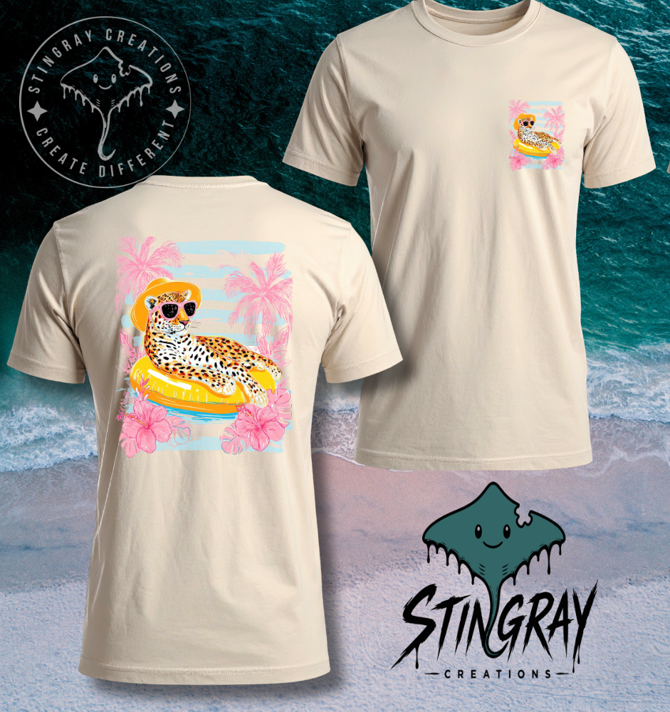 Leopard Beach Shirt | Tropical Summer Graphic Tee | Pool Float Vacation T Shirt