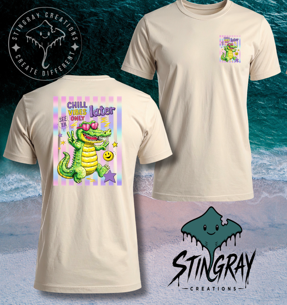 Funny Alligator Graphic Tee | Retro Summer Shirt | Cute Chill Vibes Beach T Shirt