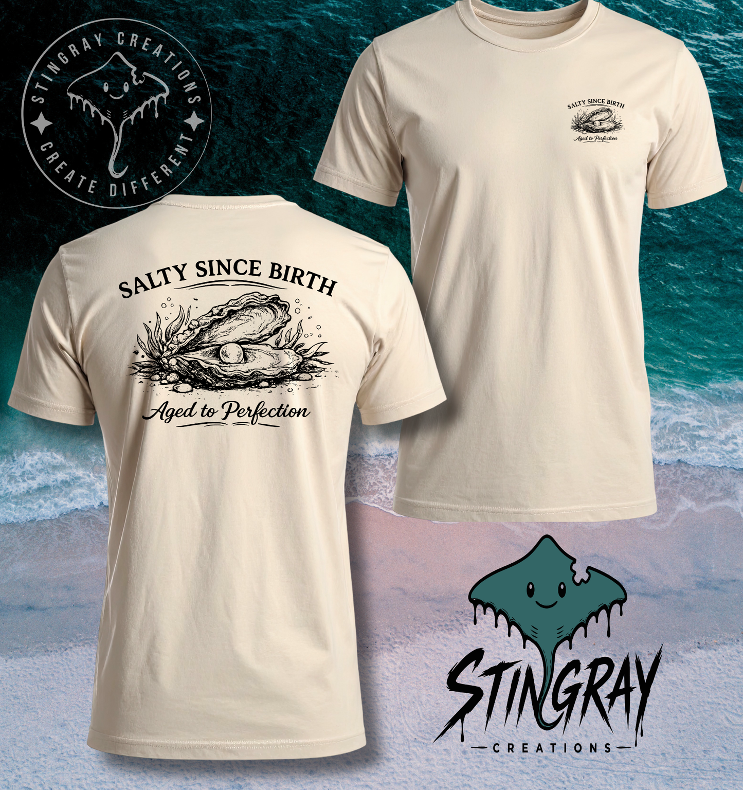 Salty Since Birth Oyster Shirt | Aged to Perfection Coastal Graphic Tee