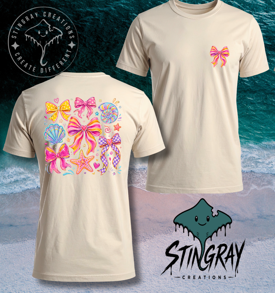 Coastal Bow Graphic Tee | Cute Beach Bows Shirt | Trendy Seashell Summer Shirt