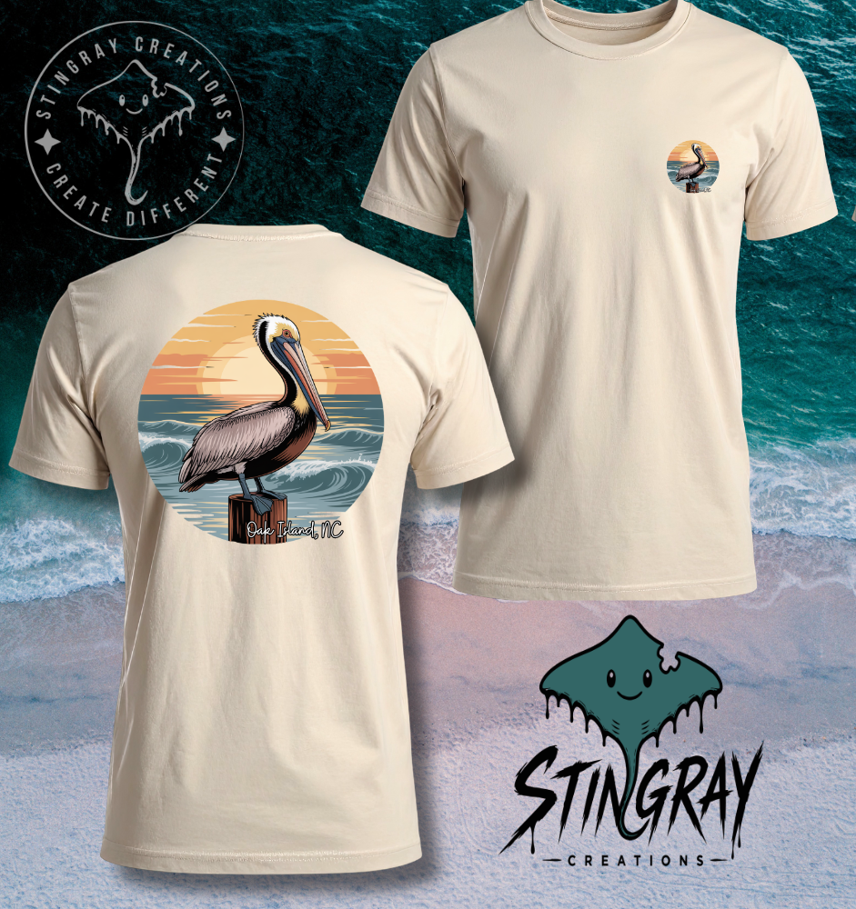 Oak Island NC Pelican Shirt | Coastal Beach Graphic Tee | North Carolina Beach Shirt