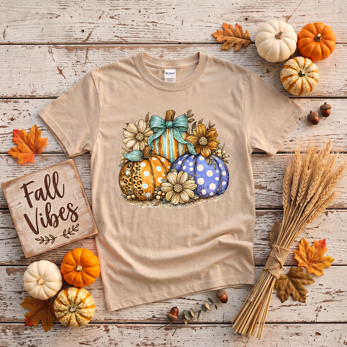 Fall Pumpkins & Flowers Shirt | Cute Autumn T-Shirt or Crewneck Sweatshirt