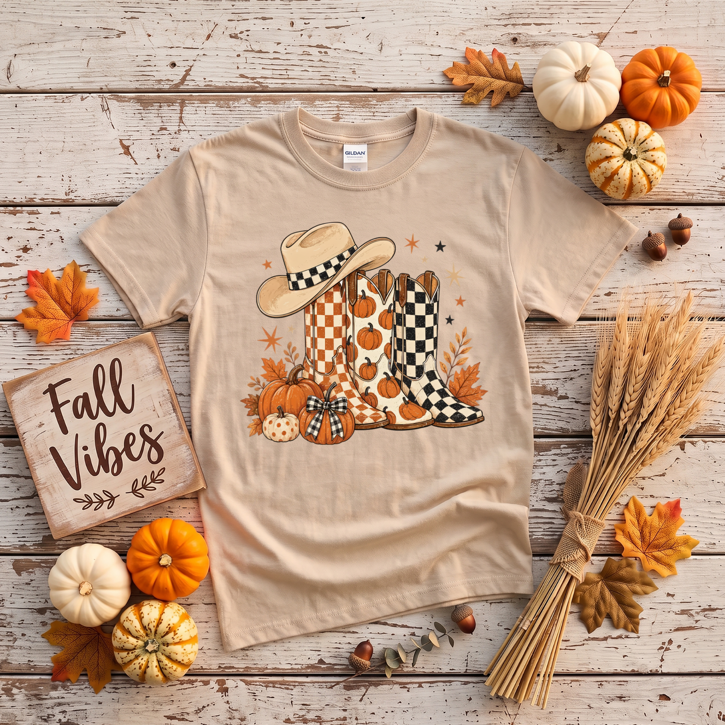 Western Fall Crewneck Sweatshirt | Cowboy Boots & Pumpkins Autumn Sweatshirt | Country Fall Shirt