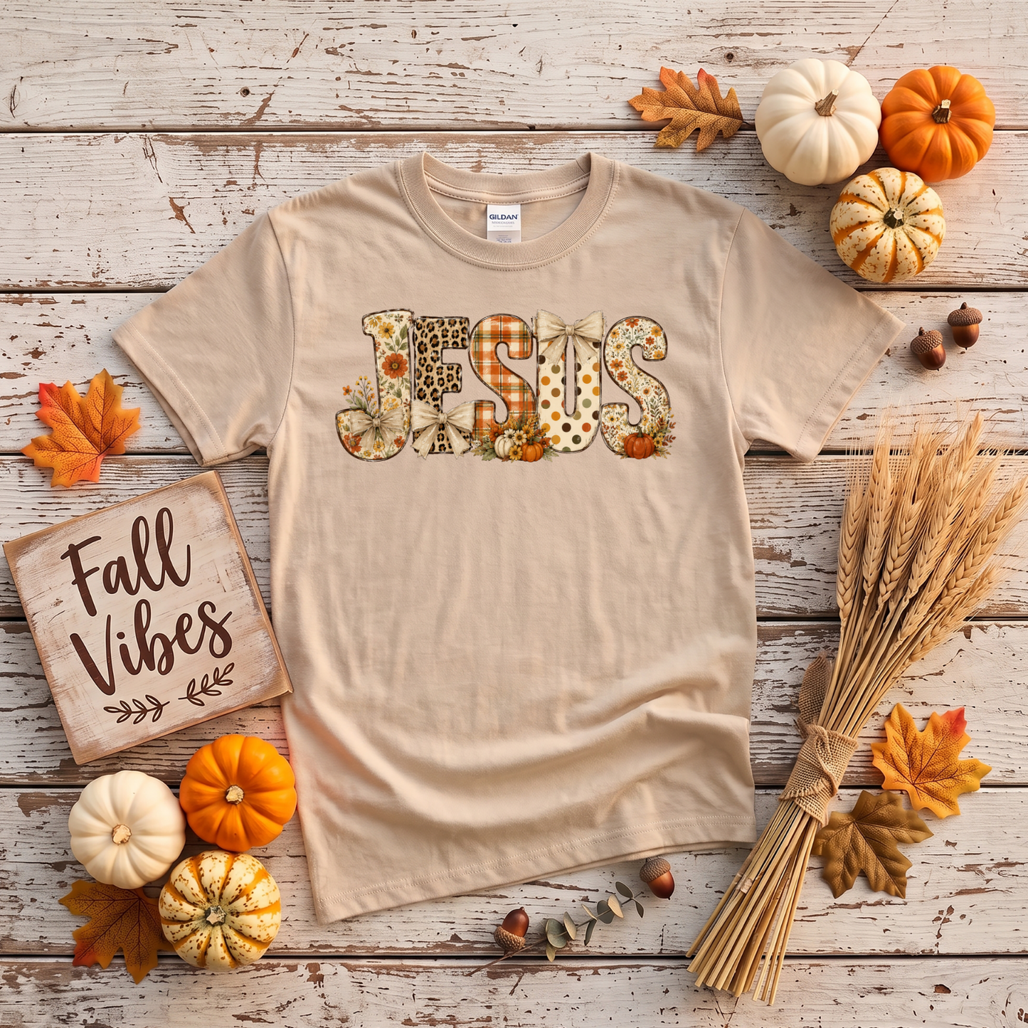 Fall Jesus Shirt | Floral Leopard Pumpkin Christian T-Shirt & Crewneck Sweatshirt