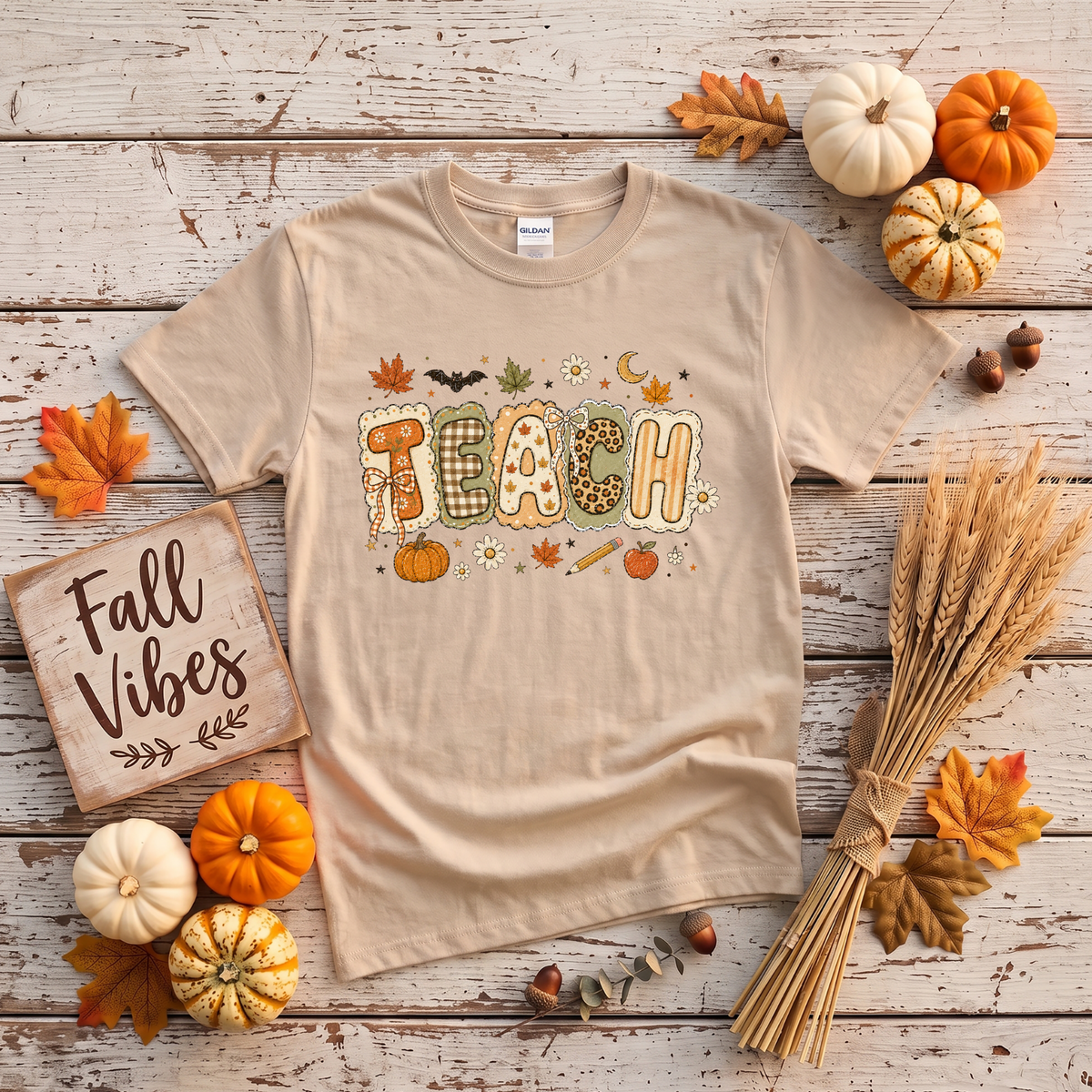 Teacher Fall Crewneck Sweatshirt | Patchwork Teacher Shirt | Cozy Autumn Teacher Sweatshirt