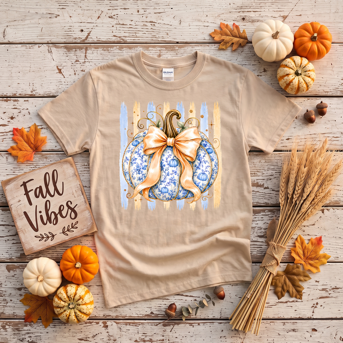 Blue Floral Pumpkin Crewneck Sweatshirt | Coquette Fall Pumpkin Sweatshirt