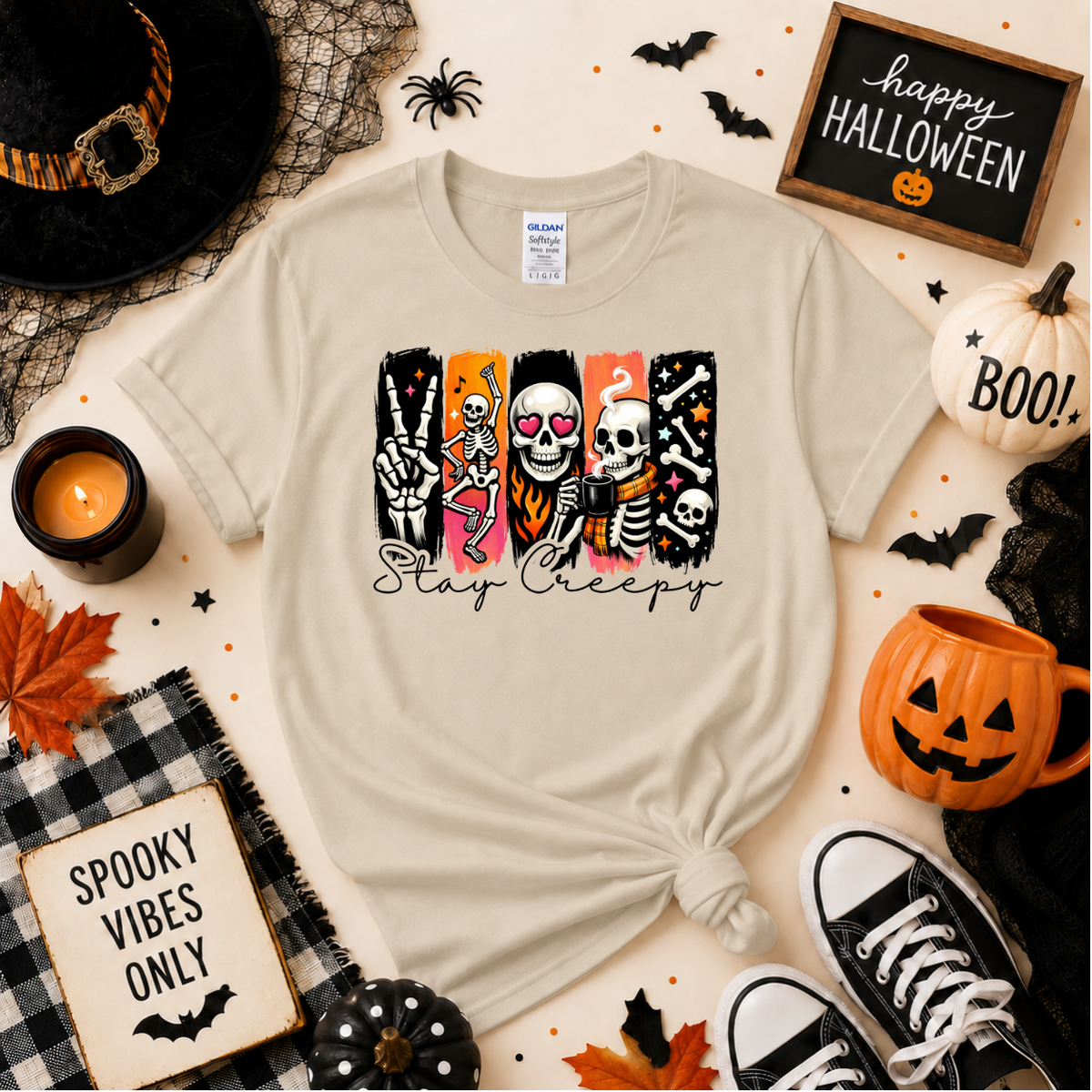 Stay Creepy Skeleton Halloween Shirt | Spooky T-Shirt or Sweatshirt