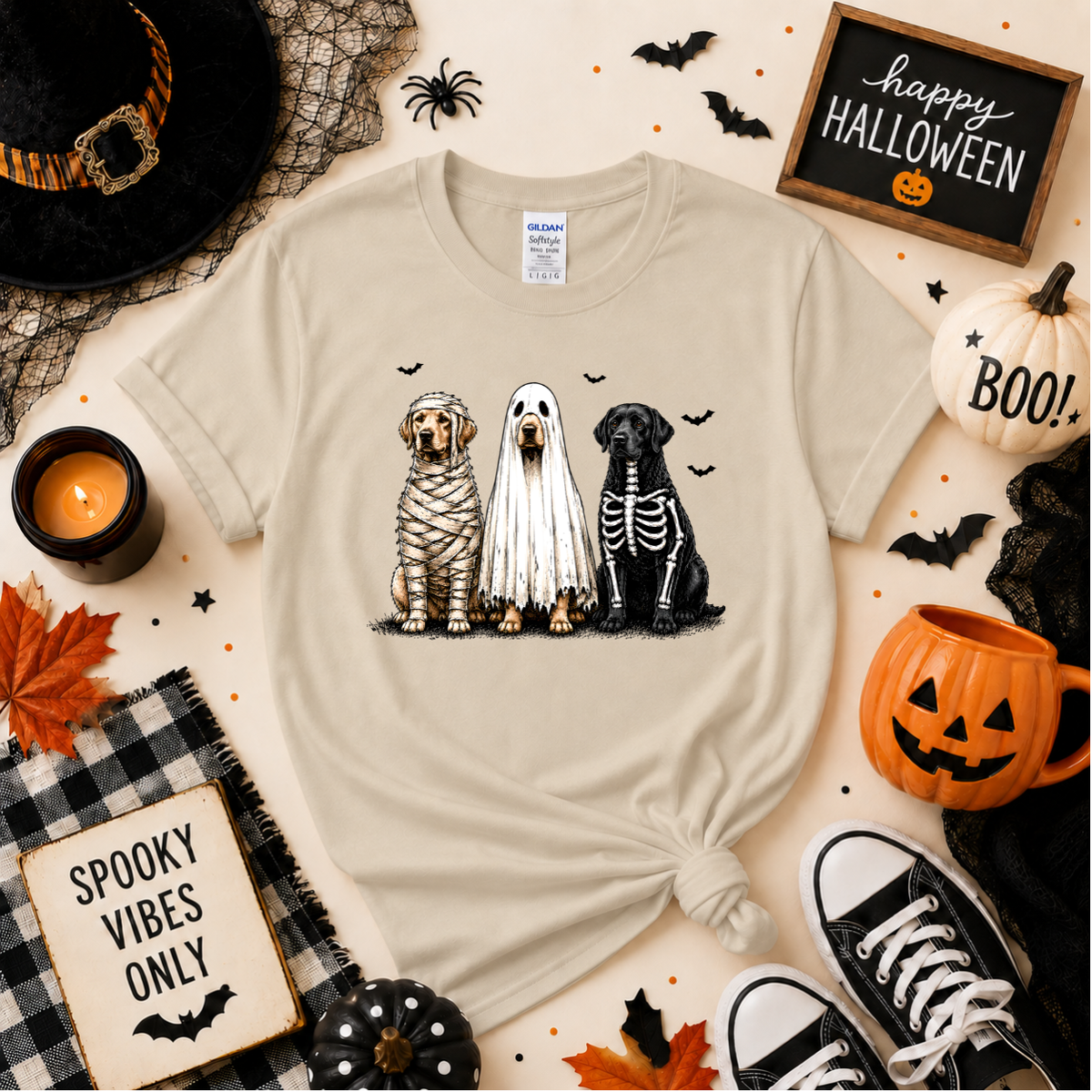 Halloween Dogs T-Shirt | Mummy Ghost & Skeleton Dog Graphic Tee