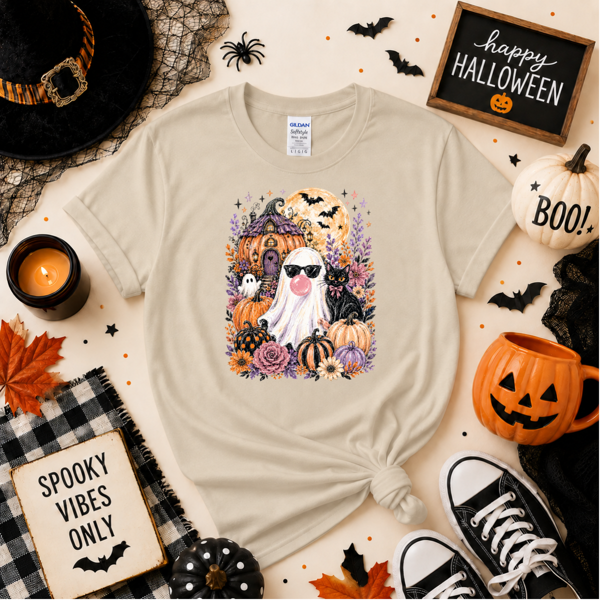 Bubblegum Ghost Halloween Sweatshirt or T-Shirt | Cute Spooky Shirt