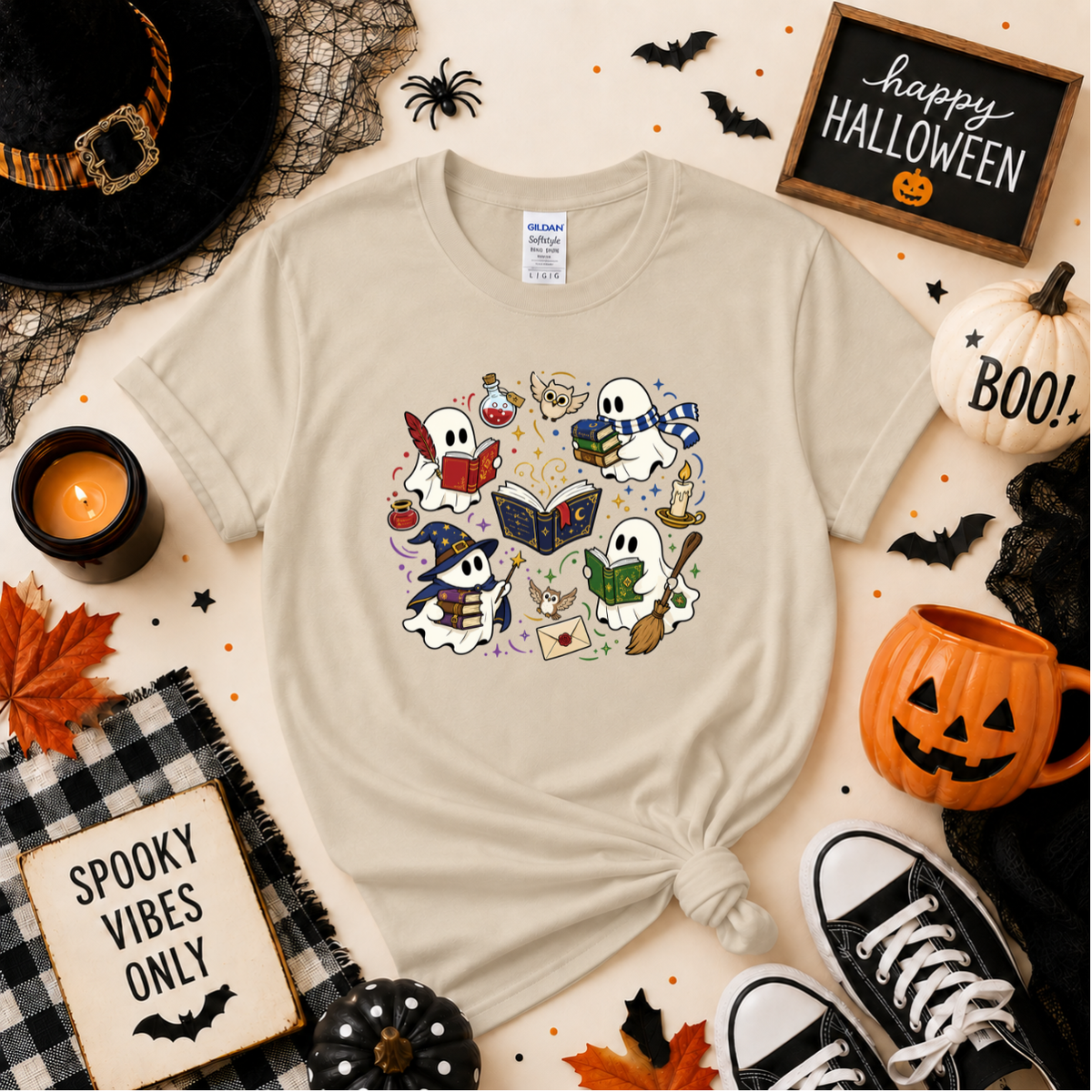 Bookish Ghost Halloween Sweatshirt | Cute Spooky Reading Ghost T-shirt