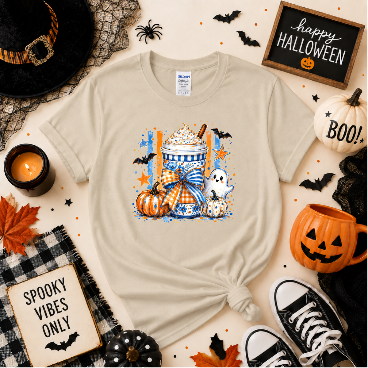 Spooky Coffee Halloween Sweatshirt | Ghost Pumpkin Coffee Graphic Crewneck