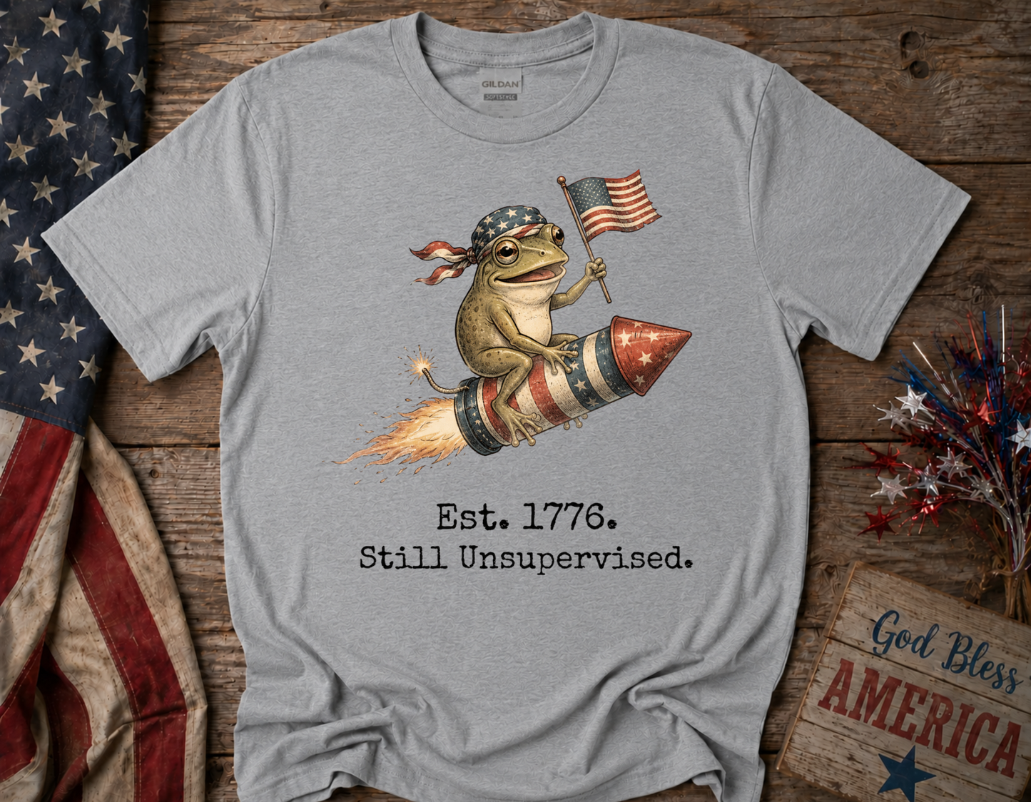 Est. 1776 Still Unsupervised Frog Patriotic Shirt | Funny Fourth of July American T Shirt