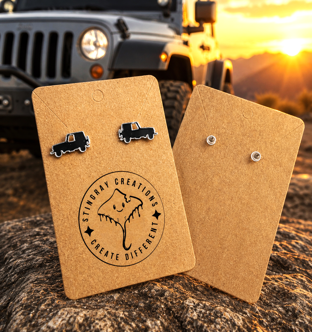 Silver Mirror Jeep Stud Earrings | Jeep Lover Earrings | Off Road Jewelry Gift for Women