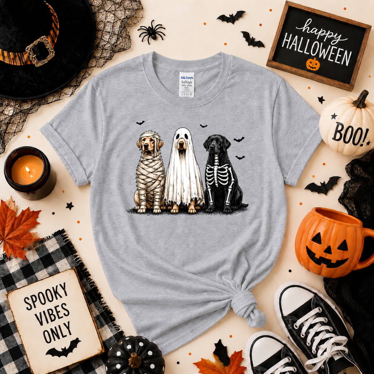 Halloween Dogs T-Shirt | Mummy Ghost & Skeleton Dog Graphic Tee