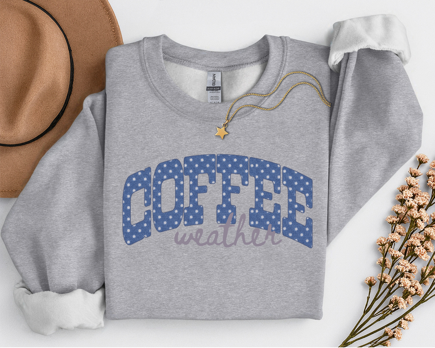 Coffee Weather Crewneck Sweatshirt | Cozy Coffee Lover Fall Sweatshirt | Polka Dot Coffee Shirt