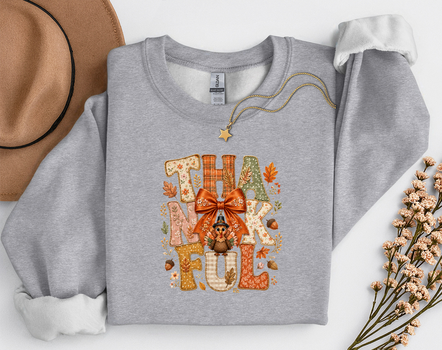 Thankful Turkey Fall Crewneck Sweatshirt | Cute Thanksgiving Shirt | Cozy Autumn Graphic Sweatshirt