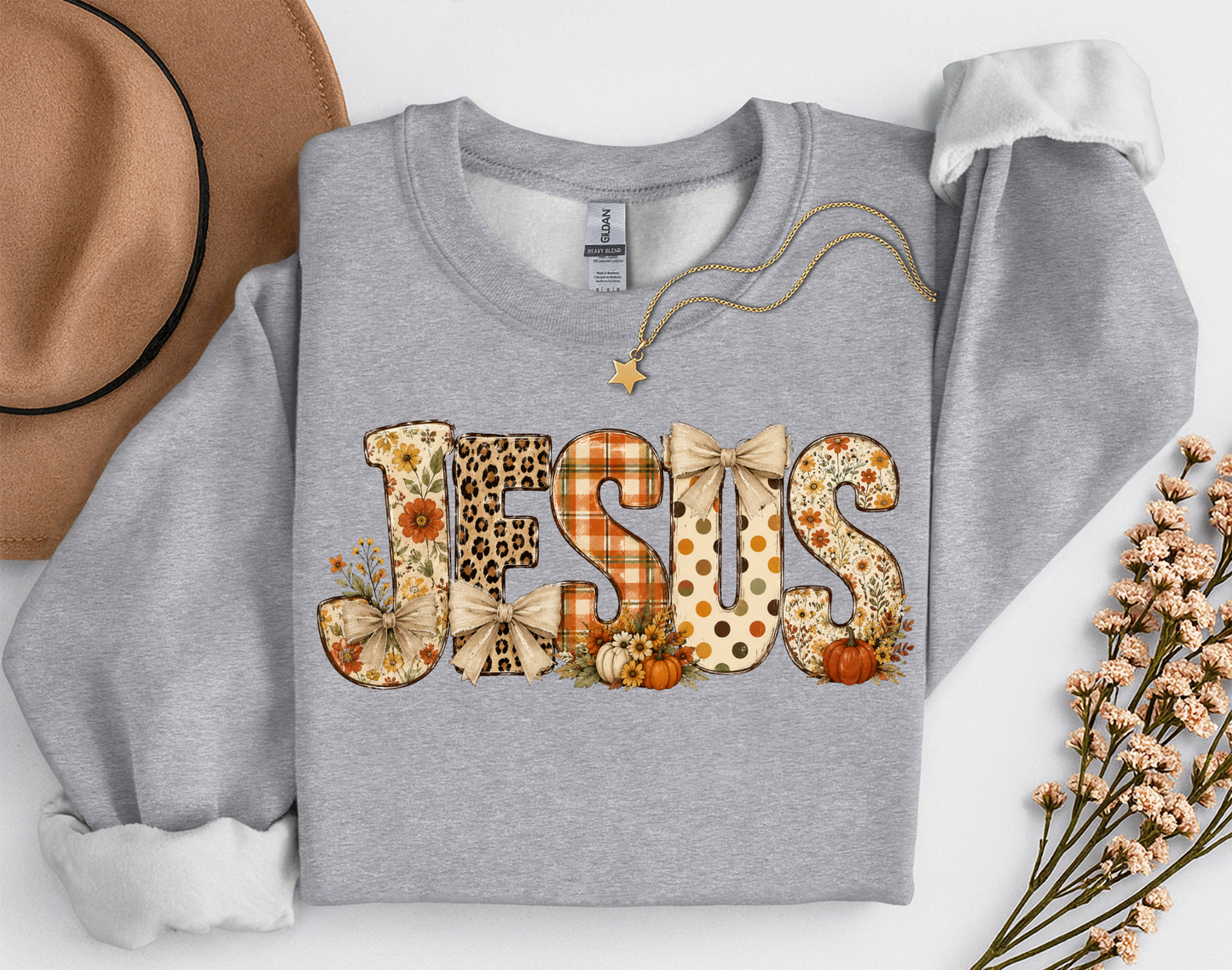 Fall Jesus Shirt | Floral Leopard Pumpkin Christian T-Shirt & Crewneck Sweatshirt