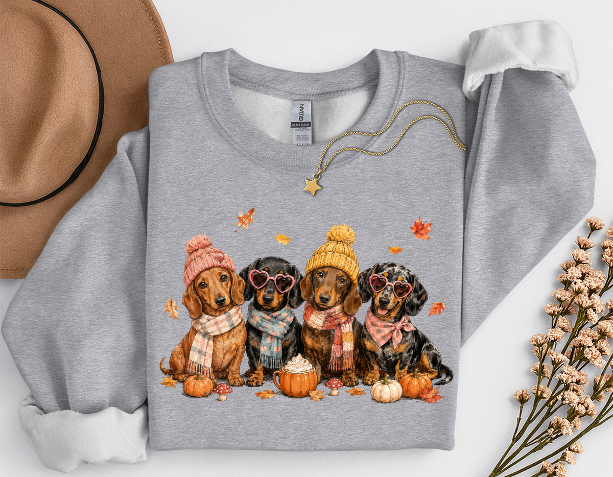 Fall Dachshund Crewneck Sweatshirt | Cute Weenie Dog Autumn Sweatshirt | Dog Lover Fall Shirt