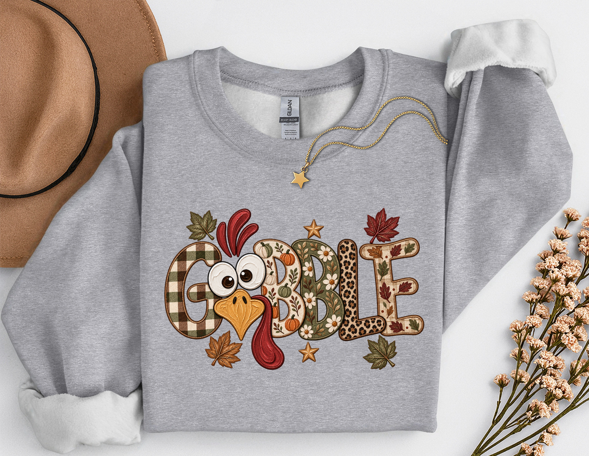 Gobble Turkey Thanksgiving T-Shirt or Sweatshirt | Cute Fall Graphic Apparel