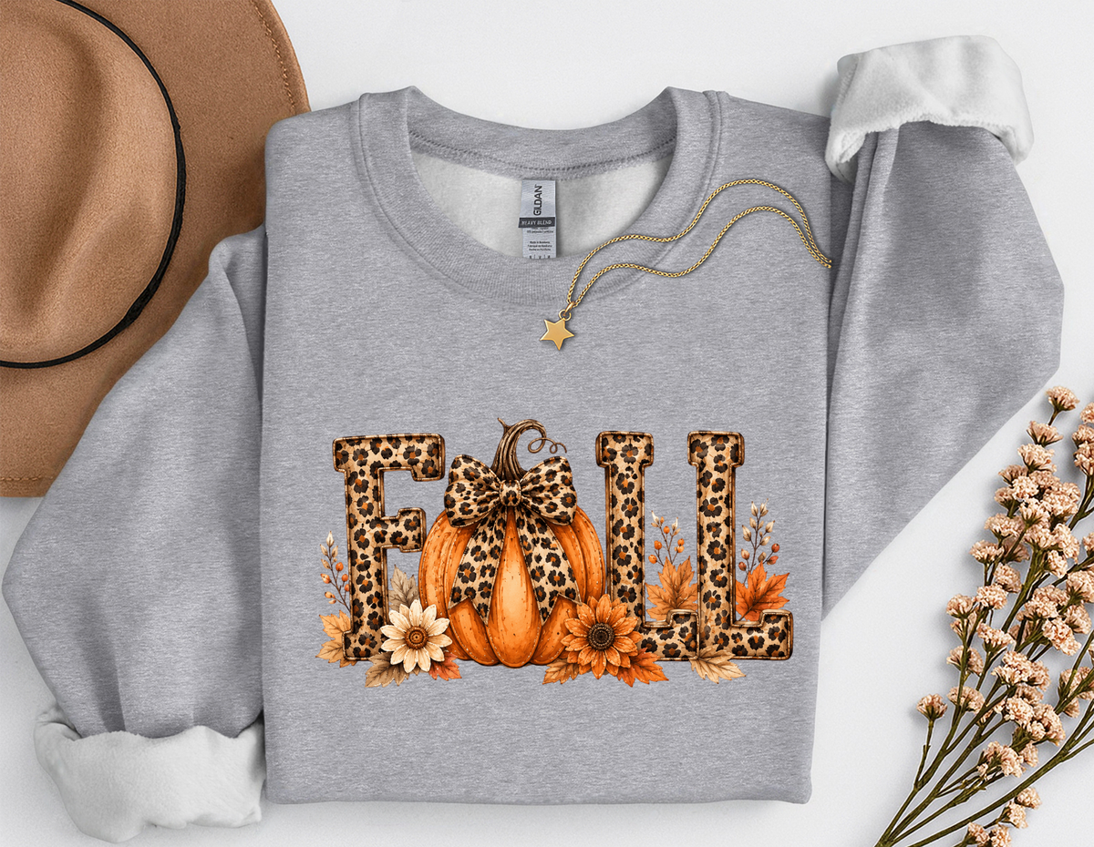 Leopard Fall Pumpkin Crewneck Sweatshirt | Cute Animal Print Autumn Sweatshirt