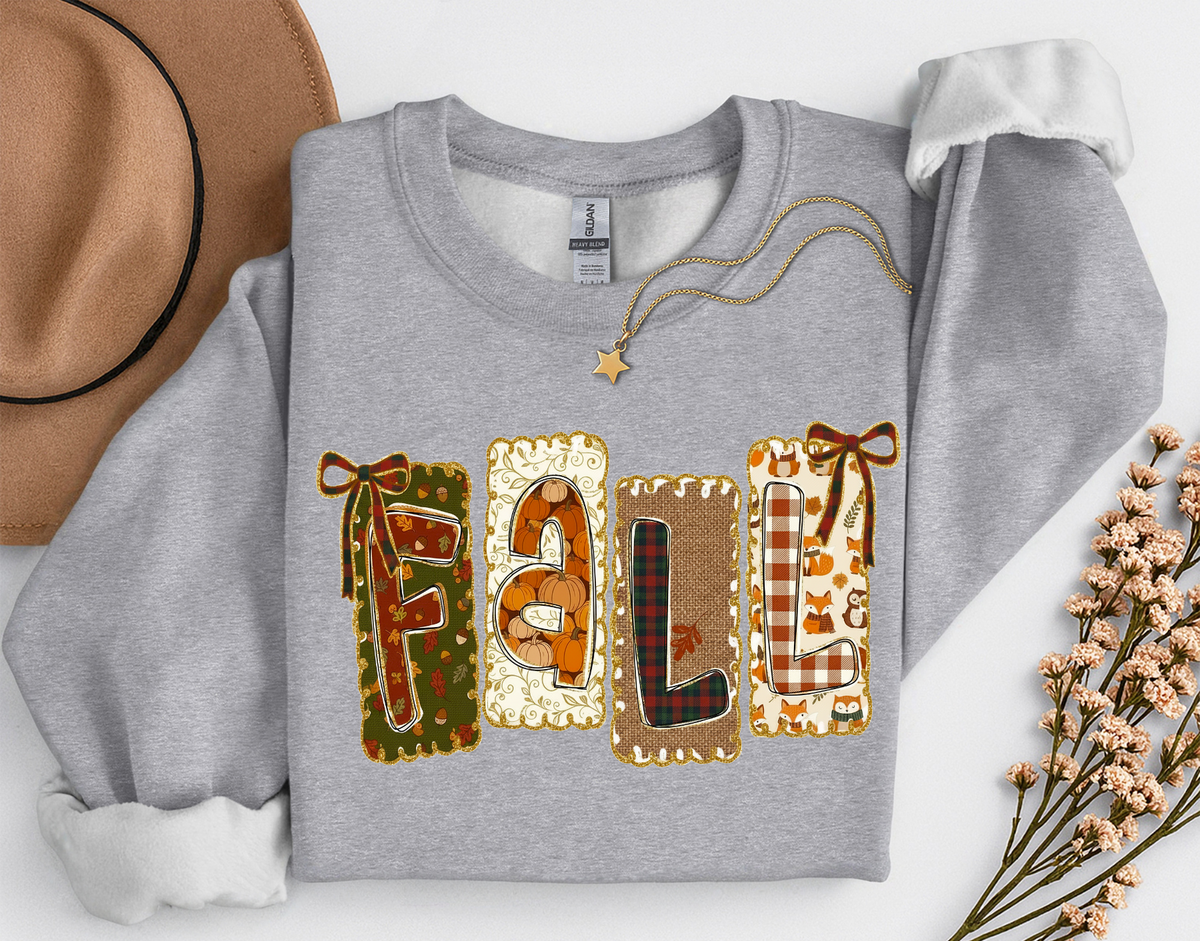 Patchwork Fall Crewneck Sweatshirt | Cozy Autumn Graphic Sweatshirt | Cute Fall Shirt