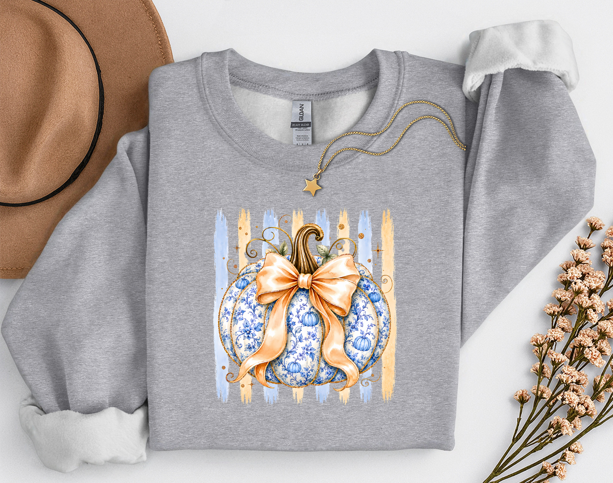 Blue Floral Pumpkin Crewneck Sweatshirt | Coquette Fall Pumpkin Sweatshirt