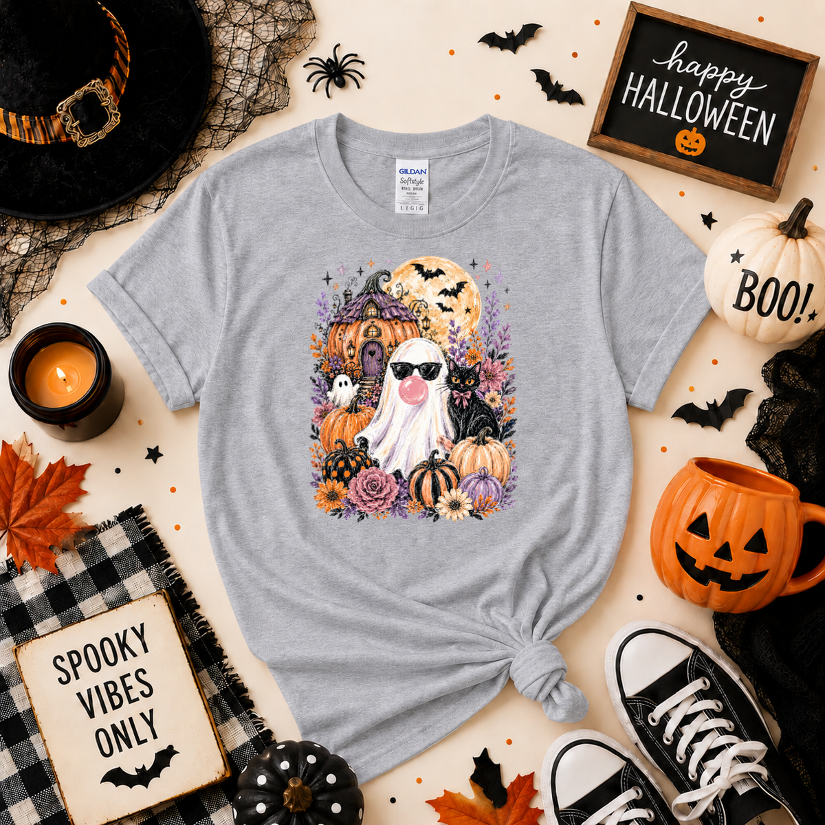 Bubblegum Ghost Halloween Sweatshirt or T-Shirt | Cute Spooky Shirt