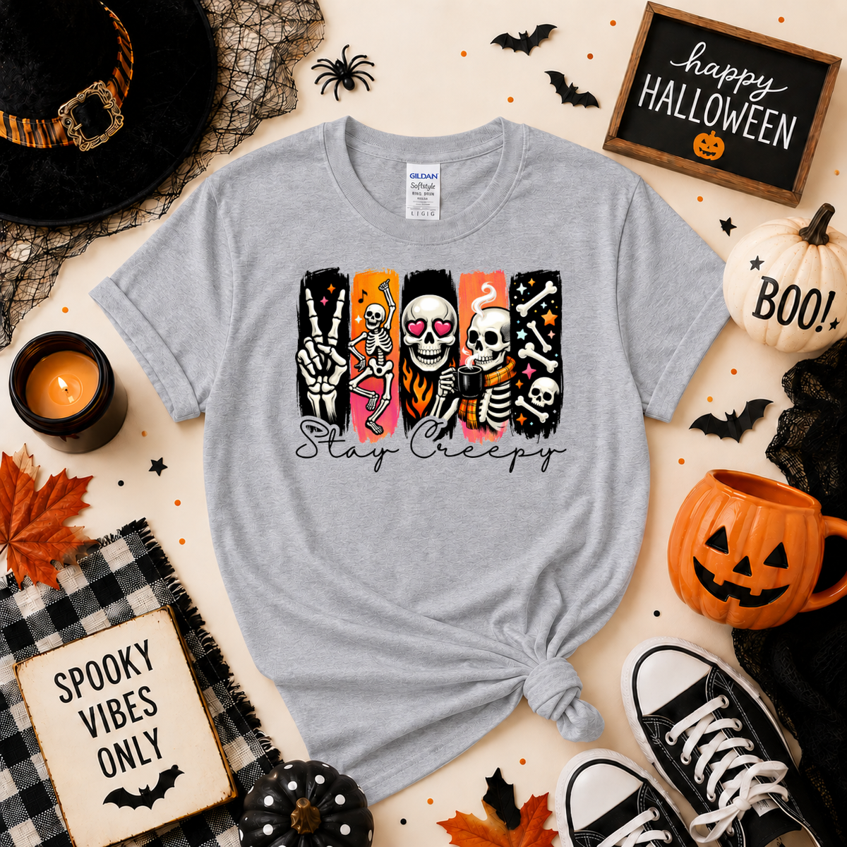 Stay Creepy Skeleton Halloween Shirt | Spooky T-Shirt or Sweatshirt