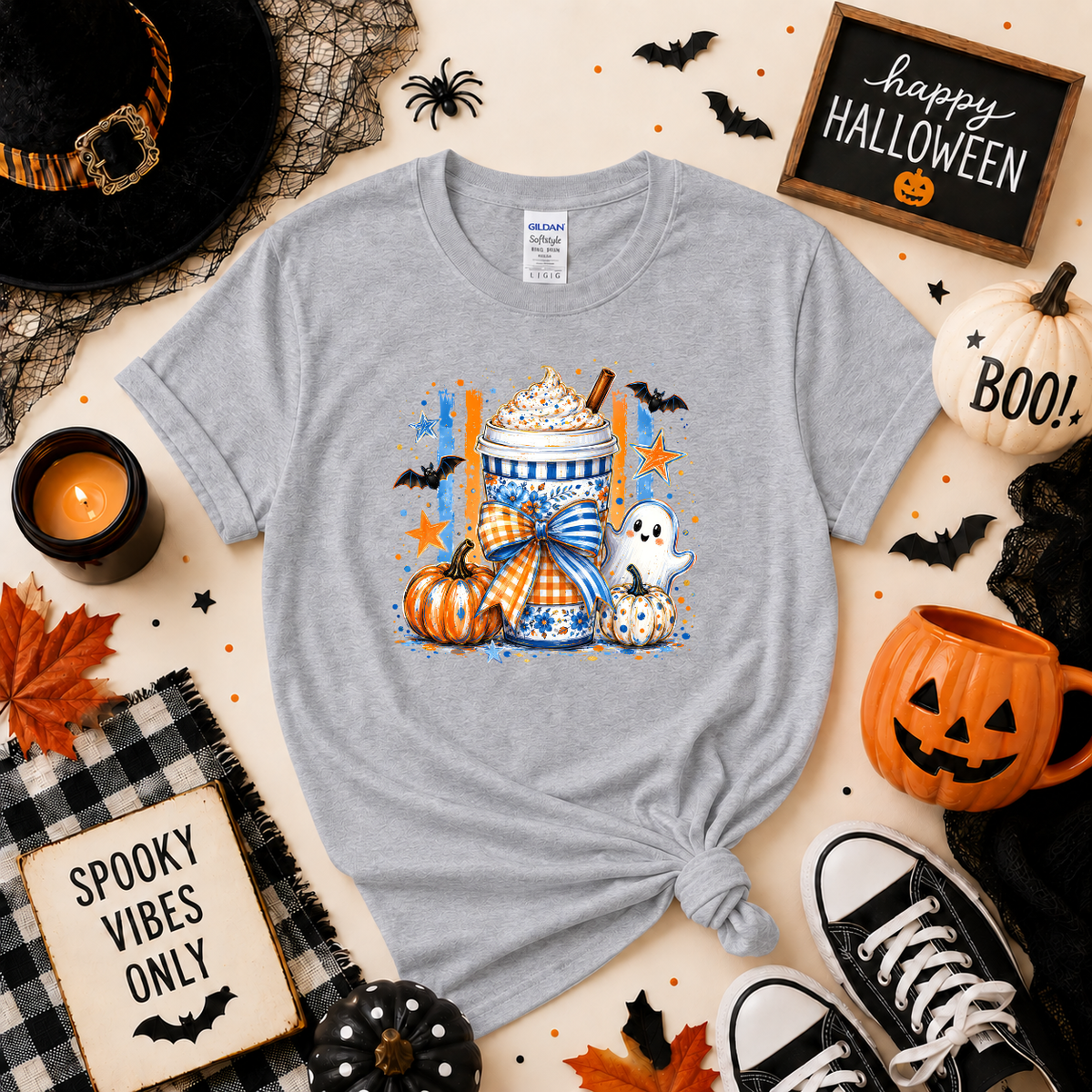 Spooky Coffee Halloween Sweatshirt | Ghost Pumpkin Coffee Graphic Crewneck