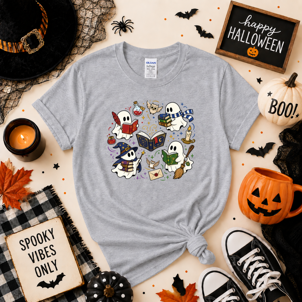 Bookish Ghost Halloween Sweatshirt | Cute Spooky Reading Ghost T-shirt