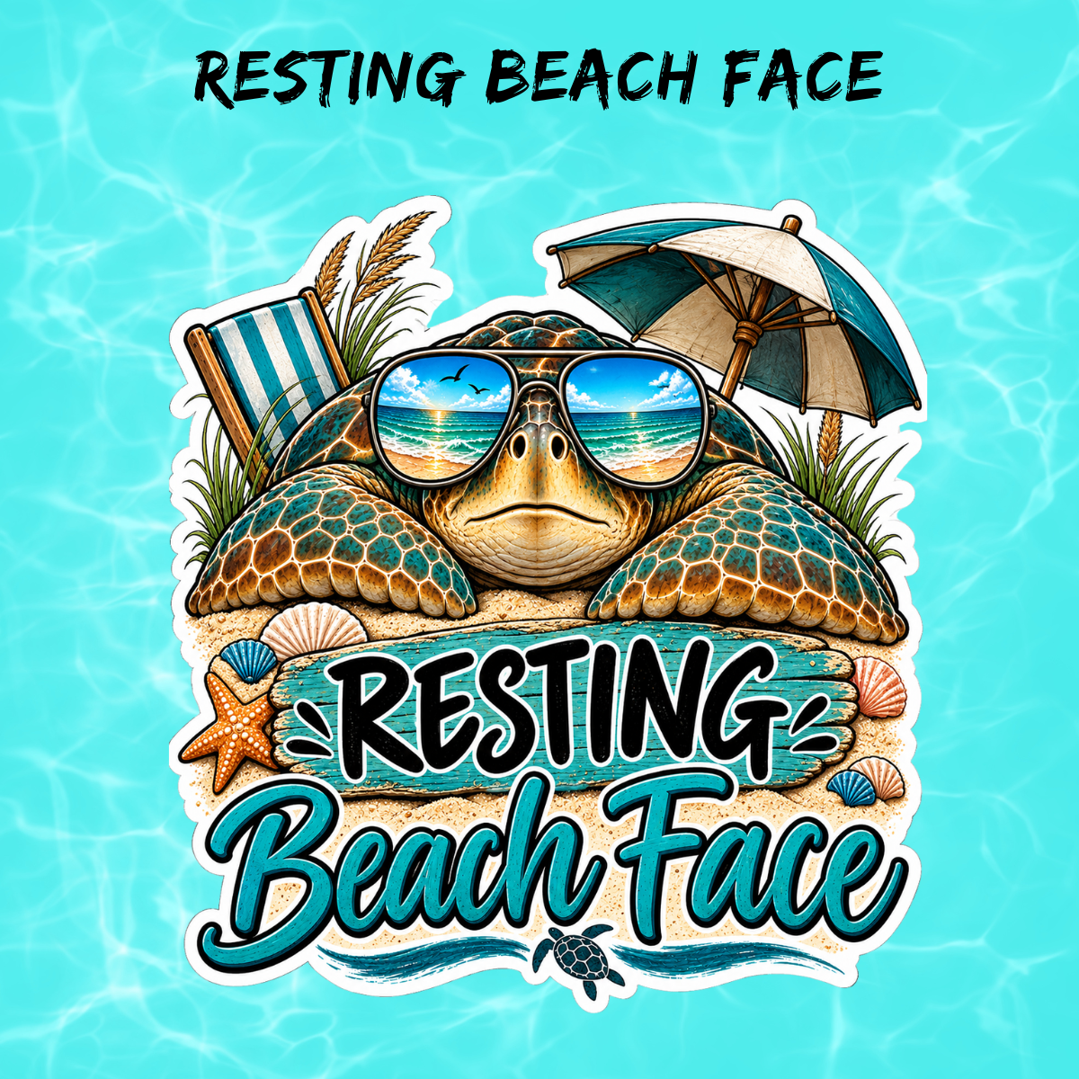 Resting Beach Face Sea Turtle Sticker | Beach Sticker