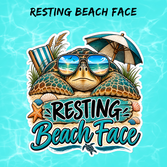 Resting Beach Face Sea Turtle Sticker | Beach Sticker