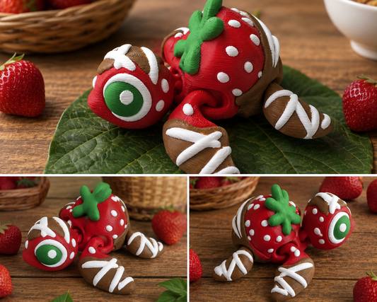 3D Printed Strawberry Turtle Articulated Fidget Toy | Cute Dessert Turtle Collectible (Large Print)
