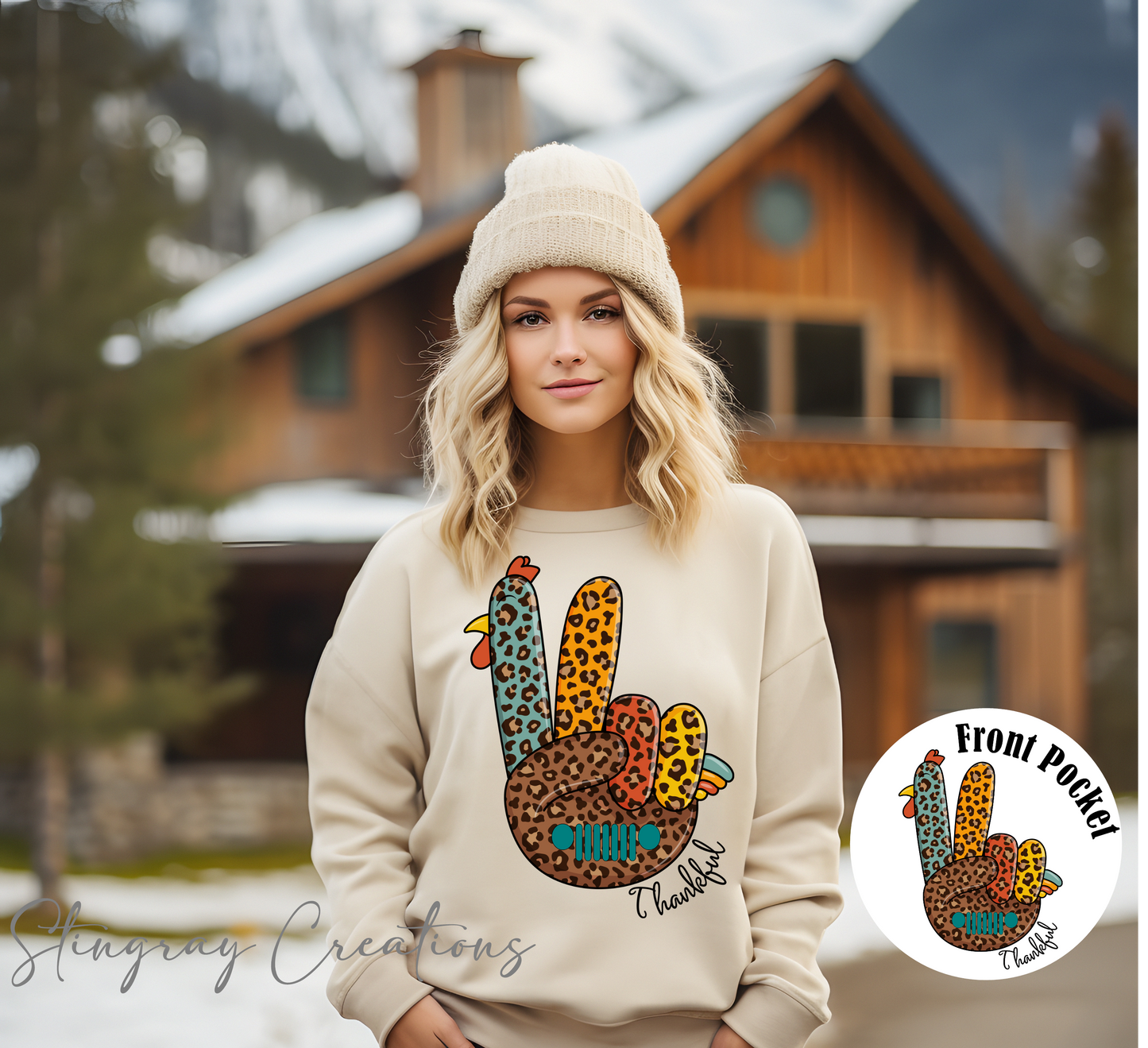 Leopard Print Thankful Jeep Wave Crewneck Sweatshirt