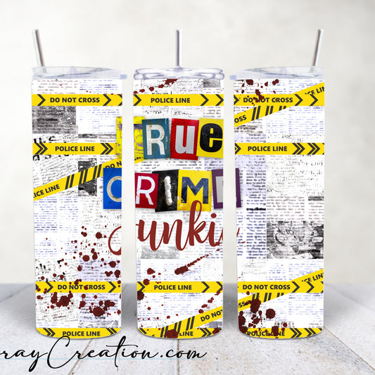 True Crime Junkie Tumbler 20oz Skinny Tumbler | Crime Scene Coffee Cup | True Crime Lover Travel Mug