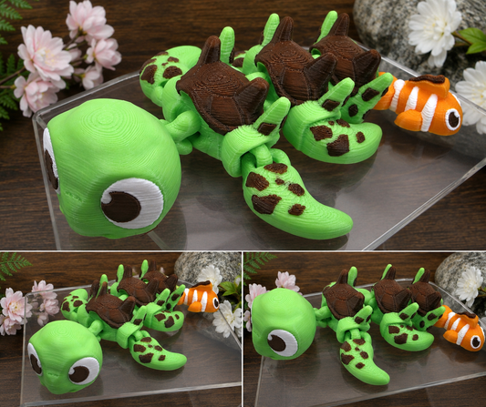 3D Printed Turtle Dragon with Clownfish Companion Articulated Fidget Toy