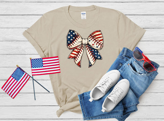 Patriotic Baseball Bow Graphic Tee | USA Baseball Shirt