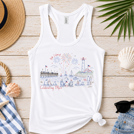 Ladies Oak Island 4th of July Racer Back Tank | (SIZE UP 1 SIZE FOR A LOOSE FIT!)
