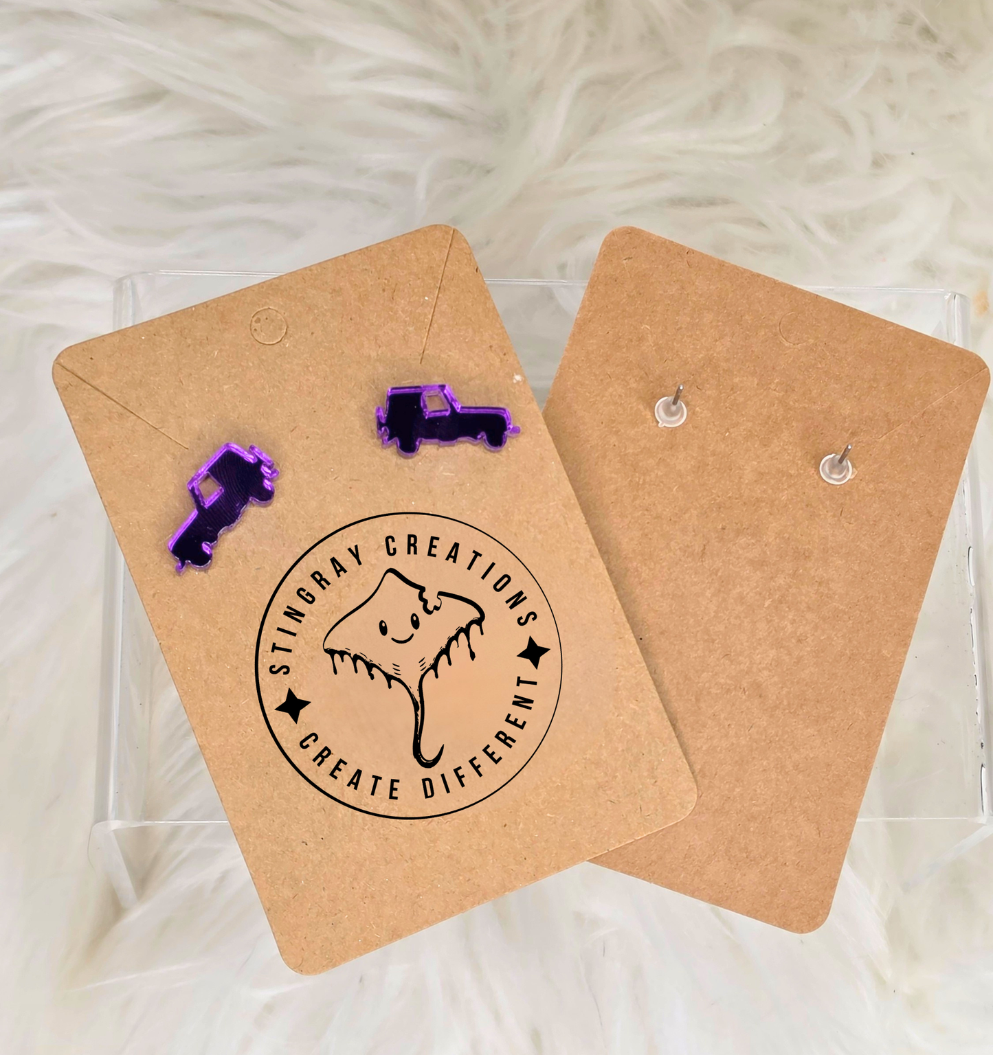 Purple Mirror Stud Earrings | Jeep Lover Earrings | Off Road Jewelry Gift for Women