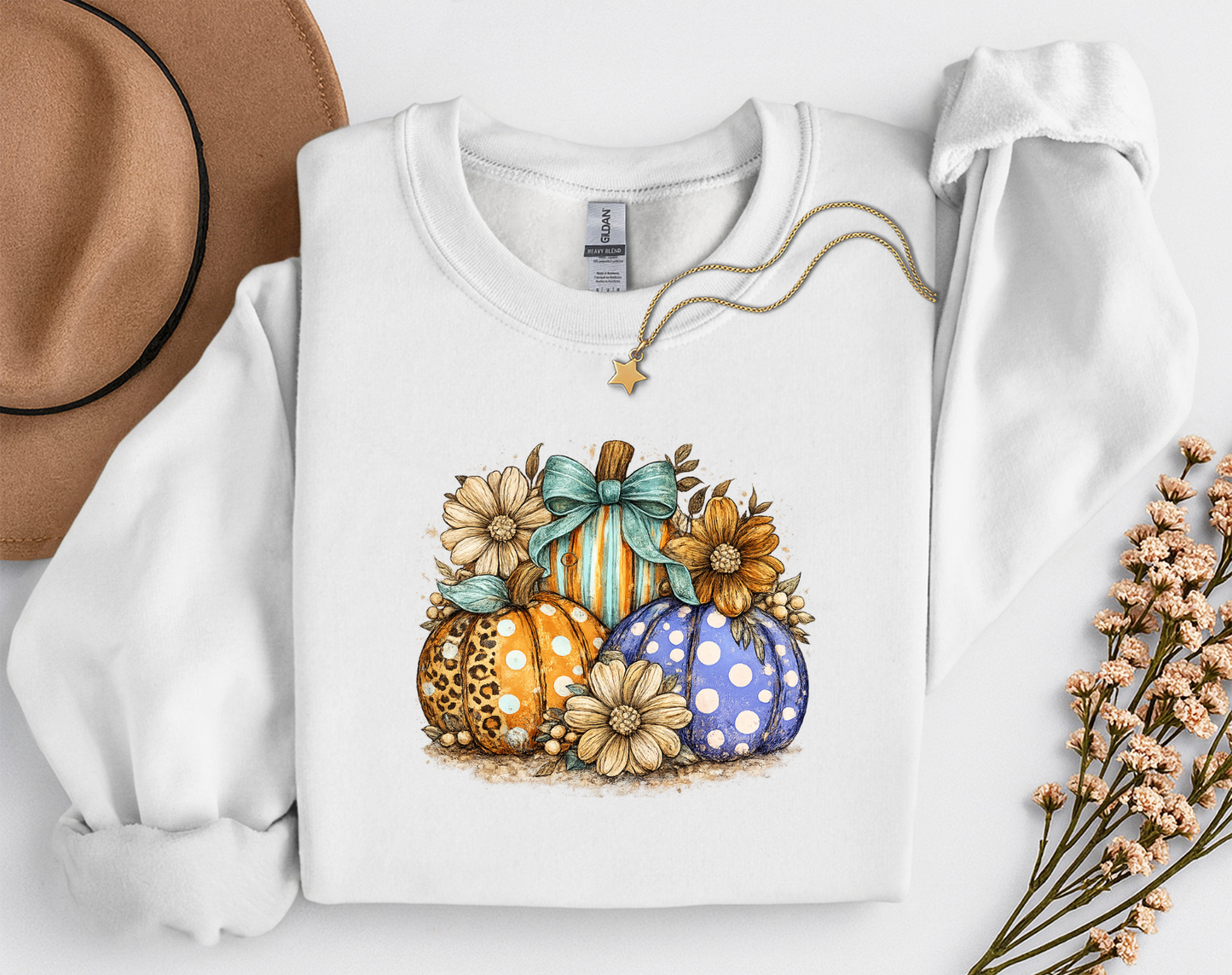 Fall Pumpkins & Flowers Shirt | Cute Autumn T-Shirt or Crewneck Sweatshirt