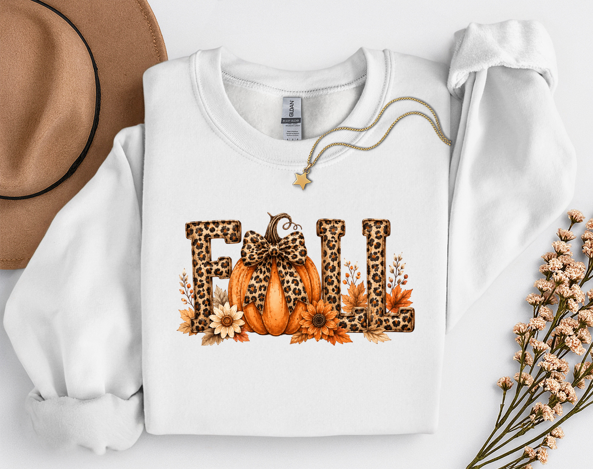 Leopard Fall Pumpkin Crewneck Sweatshirt | Cute Animal Print Autumn Sweatshirt